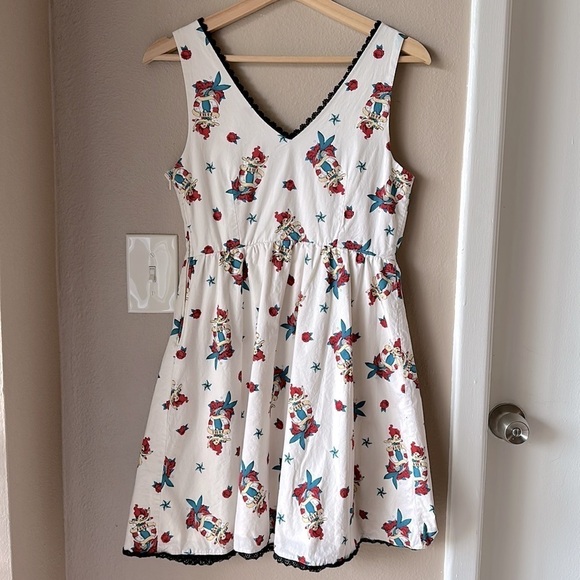 DISNEY Ariel Tattoo Print Sleeveless V-Neck Rockabilly Dress - Picture 11 of 12